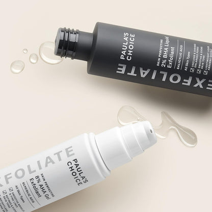 SKIN PERFECTING 8% AHA Gel Exfoliant & 2% BHA Liquid Duo - Facial Exfoliants for Blackheads, Enlarged Pores, Wrinkles, and Fine Lines W/Glycolic and Salicylic Acid